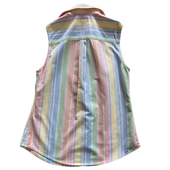 L.L. Bean Women's Sleeveless Button Down Oxford Shirt Pastel Stripes Size XS - Picture 3 of 3